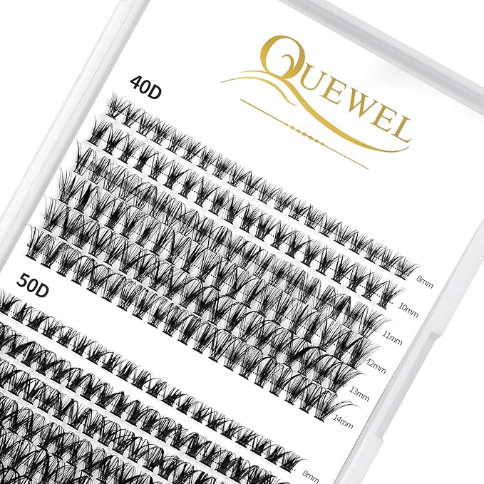QUEWEL Lash Clusters 240Pcs Individual Lashes 40D+50D D Curl 8-14mm Length DIY Lash Extension Soft False Eyelashes Wispy Cluster Lashes Easy to Create Natural Look At Home(40D+50D-D-MIX8-14)