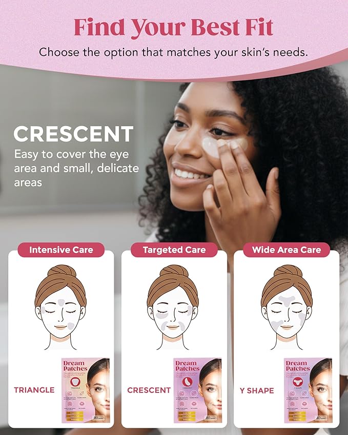 Smile Line Patches & Under Eye Patches for Wrinkles – Anti Wrinkle Facial Patches, Wrinkle Tape & Face Tape Dream Patches CRESCENT 【80 Count】