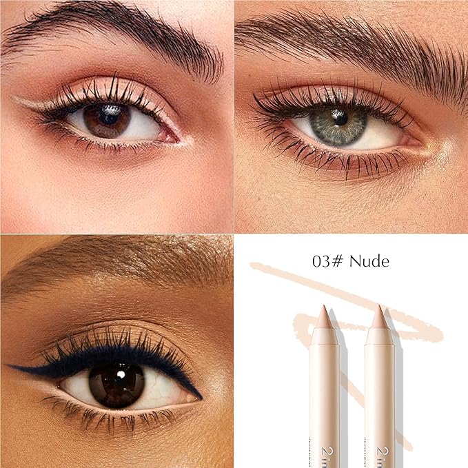 2 PCS Nude Waterline Eyeliner Pencil, Cream Gel Eyeliner Smooth Waterproof Smudge-Proof Lasting Ultra-Pigmented Eye Brightener Pen with Sharpener Makeup for women Multi-Use Eye Liner Crayon