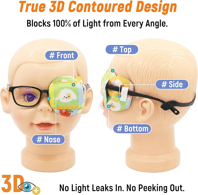 Astropic 3D Cotton & Silk Eye Patch for Kids | Boys Girls Eye Patch for Glasses | Medical Eyepatch for Children with Lazy Eye (Spotted Puppy, Left Eye)