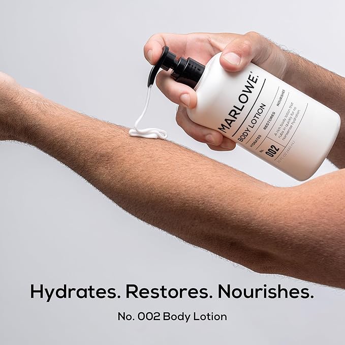 MARLOWE. Body Lotion for Men, 15 oz Pump, Hydrating & Nourishing Daily Moisturizer for Dry Skin, Non-Oily, Clean Vegan Formula with Aloe Vera & Amino Acids, Original Fresh Sage & Fir Scent