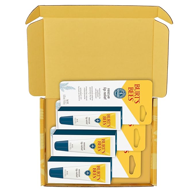 Burt's Bees Rescue Lip Relief for Valentine's Day, Original, Hydrating Lip Balm for dry lips with Responsbily Sourced Beeswax & Shea Butter, 100% Natural Origin, 3 Squeezy Tubes, 0.35oz, (Pack of 2)