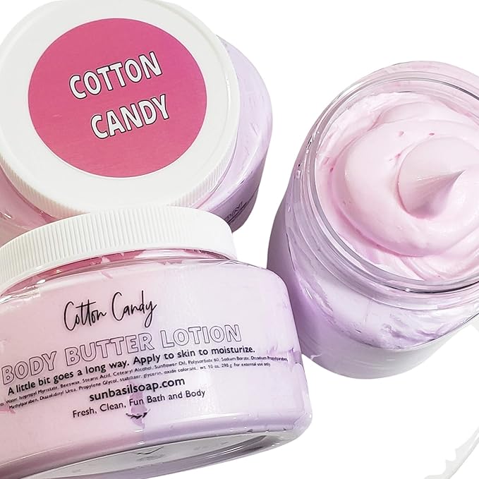 Sunbasil Soap Pink Cotton Candy Whipped Body Butter Lotion. Sweet Skin Cream. Summer Moisturizer. Gift for Her