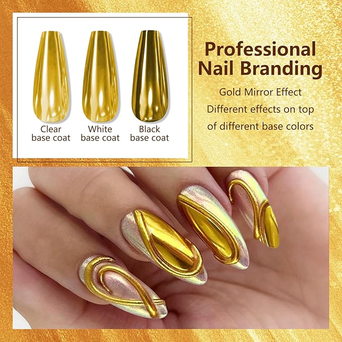 Holographic Mirror Gold Chrome Nail Powder Glitters Effect Metallic Dust Sequins UV Gel Gold Nail Chrome Powder Pigment for Nail Art Decoration