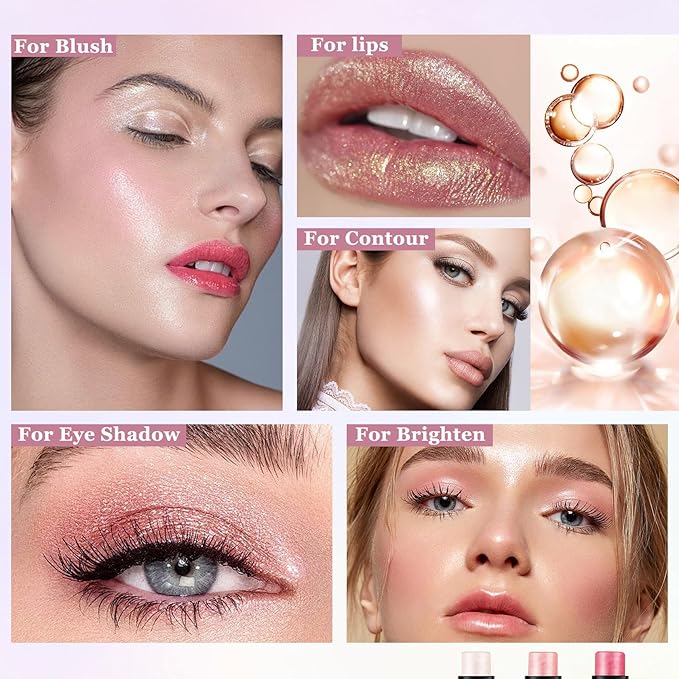 6Pcs Cream Contour Stick Makeup Kit with Makeup Brush,Shades with Highlighter,Brush Stick,Cream Bronzer for Sculpt the Cheeks,Long-lasting Waterproof Lightweight Contour Set