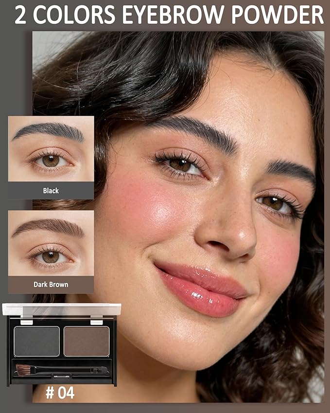 Eyebrow Powder Makeup Kit - Black + Dark Brown, 2 Color Eye Brow Powder Palette Waterproof Long-Lasting Brow Filler, Lightweight, Easy Blend, Natural Full Look with Brush, maquillaje para cejas-04