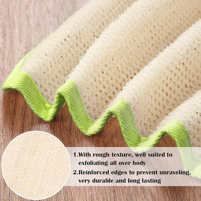 Tatuo 5 Pcs Exfoliating Face and Body Wash Cloths Towel Weave Bath Exfoliating Scrub Massage Bath Cloth for Women and Men, 10.23 x 8.66 Inch(Green Edge)