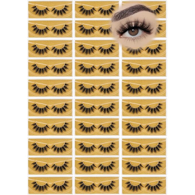 Wholesale Lashes, 3D Faux Mink Eyelash Bulk, 18mm Handmade Reusable Eye Lash, Dramatic Fluffy False Lash with Glitter Portable Packing (30 pairs - A06)