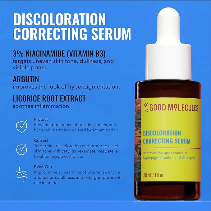 Good Molecules Blemish Scar & Discoloration Set, Niacinamide Brightening Toner 120ml, Discoloration Correcting Serum 30ml, 2-Step Skincare Kit