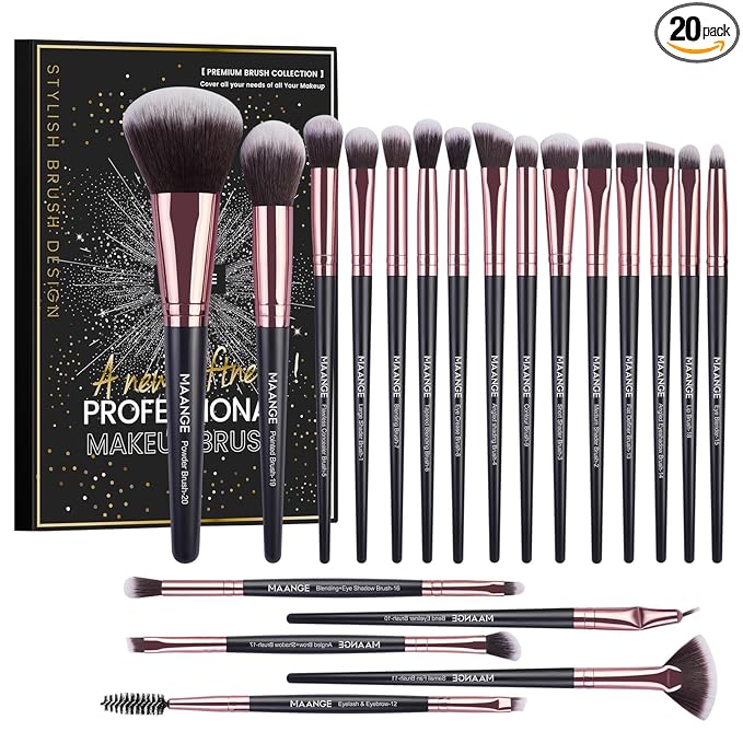 Make up Brushes, 20 Pcs Professional Makeup Brushes Set Foundation Eyeshadow Blush Brush,Travel Kabuki Blending Concealers Face Powder Eye Makeup Brush Sets with Gift box(Black)