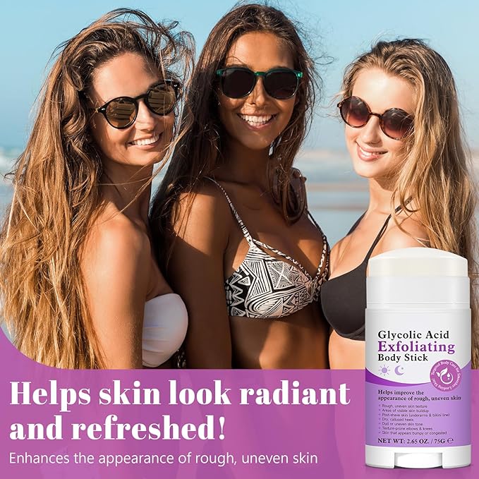 Glycolic Acid Exfoliating Body Stick with 7% AHA & 0.5% BHA – Solid Body Exfoliator for Rough & Bumpy Skin, KP, Dark Spots – No Mess, No Rinse – With Shea Butter