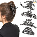 Obeoby 4 Pcs Metal Hair Clips for Women, Large Hair Claw Clips for Thick Long Hair Styling with Spider Webs Skeleton Decor, Goth Accessories Hair Accessories Birthday Valentines Day Gifts (Black)