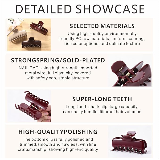 3Pcs Rectangle Hair Claw Clips for Women, 3.8" Premium PC Material Non-Slip Strong Hold Hair Claw for Thick Thin Hair, Durable Comfortable Jaw Clip Large Stylish Hair Accessories Gift Box Set