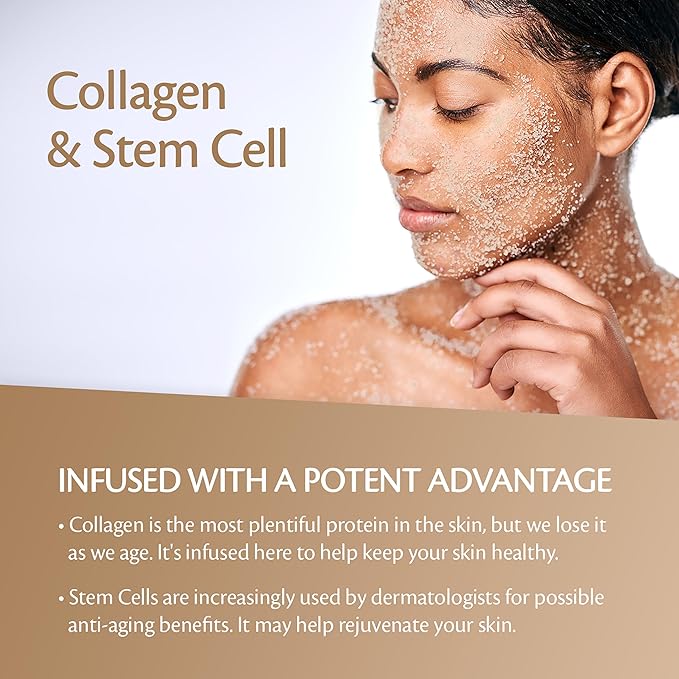 Brown Sugar Scrub Face Foot & Body Exfoliator Infused with Collagen and Stem Cell Exfoliating Salt Body Scrub for Toning Skin Cellulite Skin Care, 12oz by M3