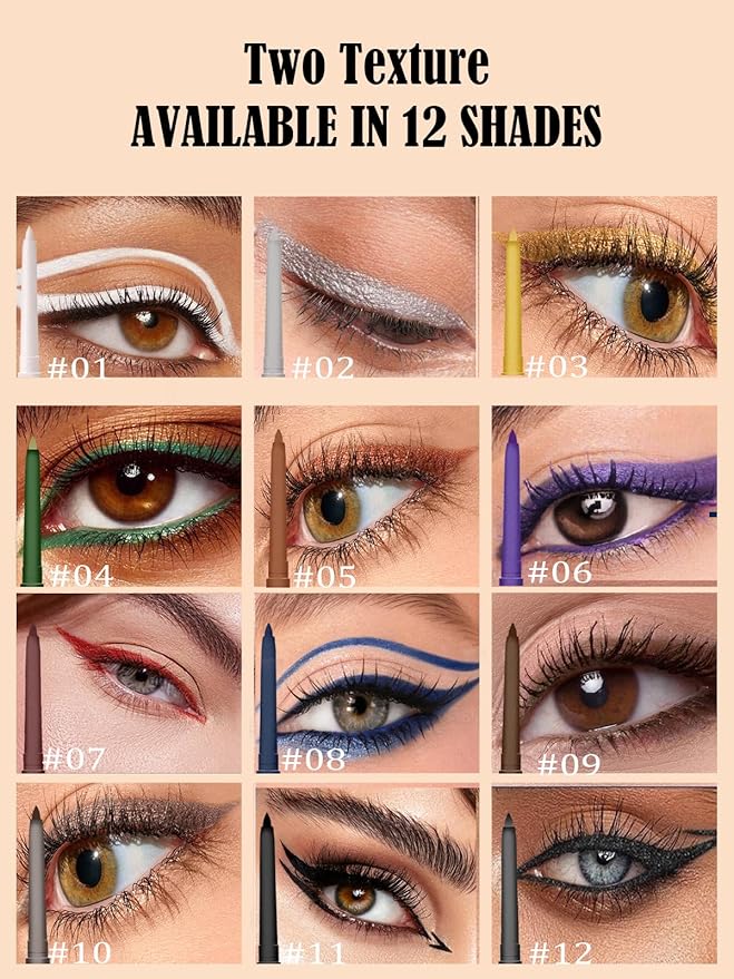 Black Gel Glitter Eyeliner Pencil, Metallic Waterproof Smudge-Proof Creamy Retractable Smooth Eye Liner pencil, Hypoallergenic Long Lasting Eyeliner Brightener Pen Crayon Eye Makeup Gift for Women#11