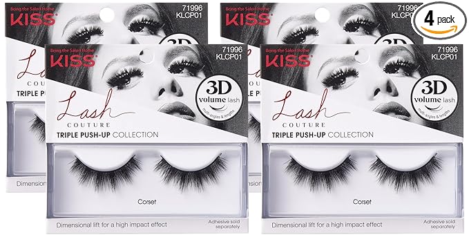 KISS Lash Couture Triple Push Up Collection, 3D Volume False Eyelashes with Triple Design Technology, Multi-Angles & Lengths, Cruelty-Free, Contact Lens Friendly, and Reusable, Style Corset, 1 Pair