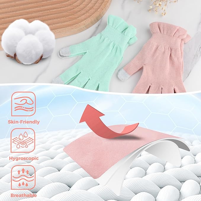 Donfri 6 Pairs Moisturizing Gloves Overnight Kids Cotton Gloves for Eczema Lotion Gloves for Dry Hands,Gloves with Touchscreen Fingers Sleeping (XS)