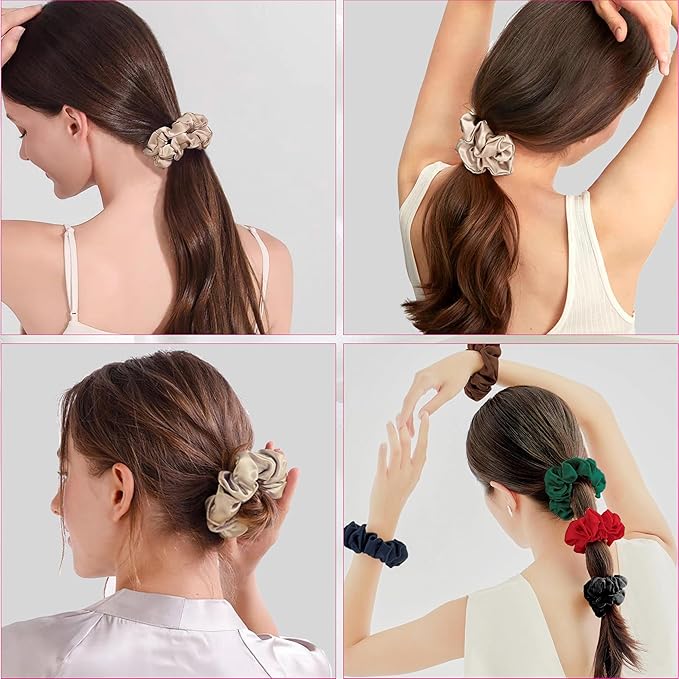 SALE!! 100% Pure Mulberry Silk Scrunchies - 16 Momme Satin Hair Ties for Women, Girls with Curly, Thick or Thin Hair (1, 03 apricot)