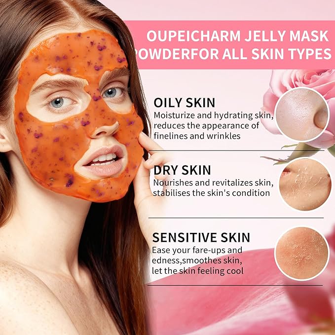 Hydro Jelly Masks for Women Home Spa,Hydrating & Moisturizing Peel-Off Rubber Gel Face Mask Skin Care,Professional Jelly Mask for All Skin Types 23 Fl Oz（Bulgarian Rose）