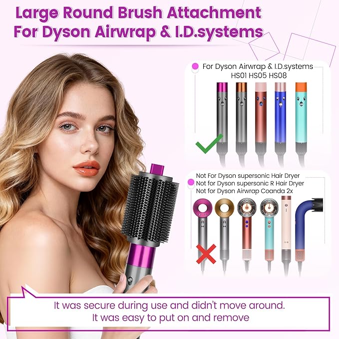 Upgraded Large Round Volumizing Brush Attachment for Dyson Airwrap HS01/05/08, Round Brush for Dyson Air wrap Accessories for Straighten Fast Dry Big Curls Add Volume
