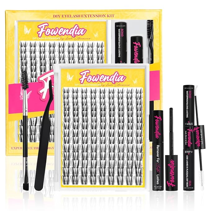 Fowendia Lash Clusters Freya Manga Lashes Clusters DIY Lash Extension Kit 8-18mm D Curly Eyelash Clusters with Bond, Seal, and Remover - Invisible Band 0.3mm Wispy Cluster Lashes Spikes Eyelashes Kit