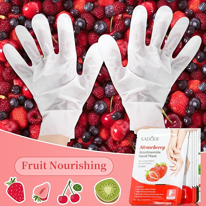 24 Pcs Fruits Beauty Hand Foot Mask Bulk Hydrating Hand Foot Moisturizing Gloves Shea Butter Aloe Mask for Spa Kit Beauty Skincare Galentines Day Gift for Women