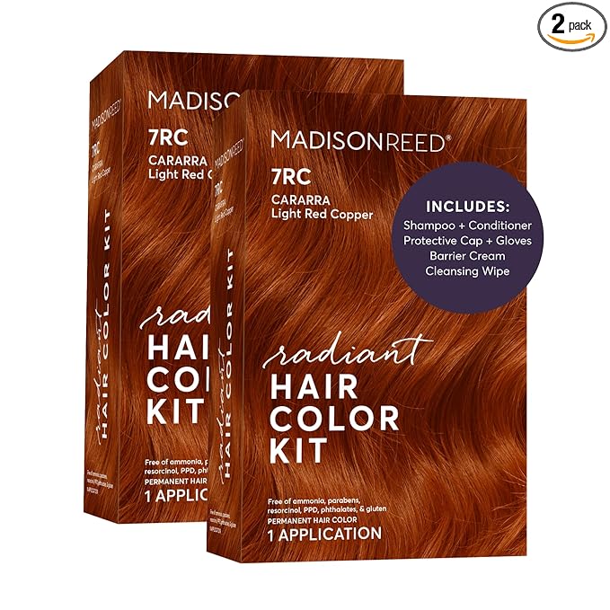 Madison Reed Radiant Hair Color Kit - 7RC Light Ginger Red with Copper Tones (Carrara Crimson) Vivid Color Permanent Hair Dye, PPD-Free & Ammonia-Free, 2 Pack