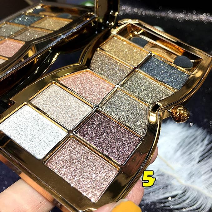 Bernecy Glitter Eyeshadow Palette,10 Colors Sparkle Shimmer Eye Shadow Highly Pigmented Long Lasting Makeup Set Gold (Type 5), Small