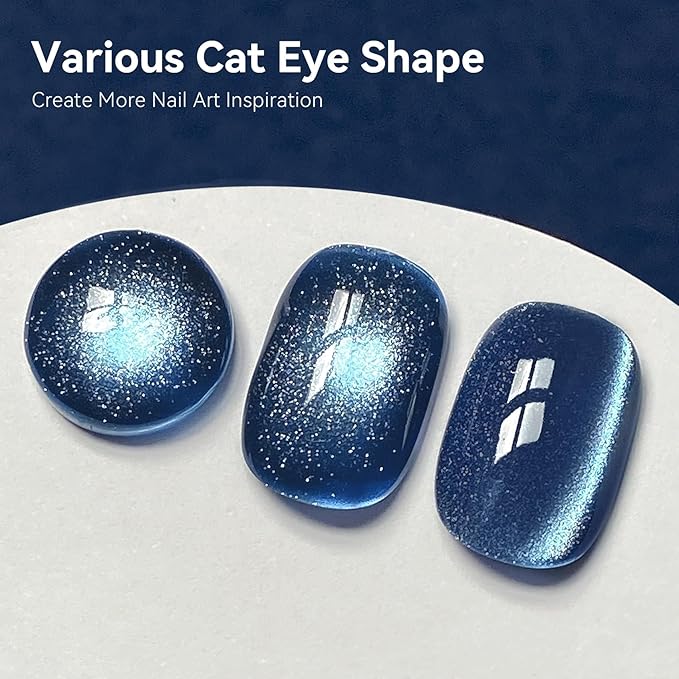 MAYCHAO 15ML Blue Cat Eye Gel Nail Polish 1Pc Denim Blue Holographic Magnetic Gel Polish Soak off UV LED Nail Lamp Curing Needed Nail Polish for Nail Art Manicure Salon DIY at Home, 0.5 OZ