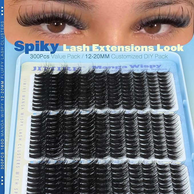 Manga Lash Clusters Volume Eyelash Clusters with Spikes 300Pcs Fluffy Cluster Eyelash Extensions 12-20MM Wispy Individual Lashes Clusters Easy to Apply DIY Lash Extensions at Home by JIMIRE