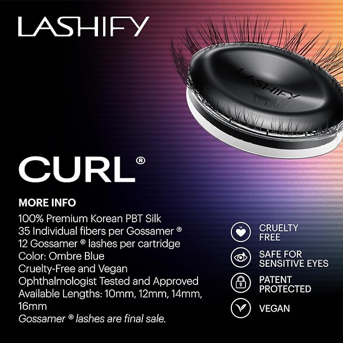 Lashify Curl 14mm Gossamer Eyelash Extensions Refill in Ombre Blue, Easy DIY False Lashes for a Natural Look