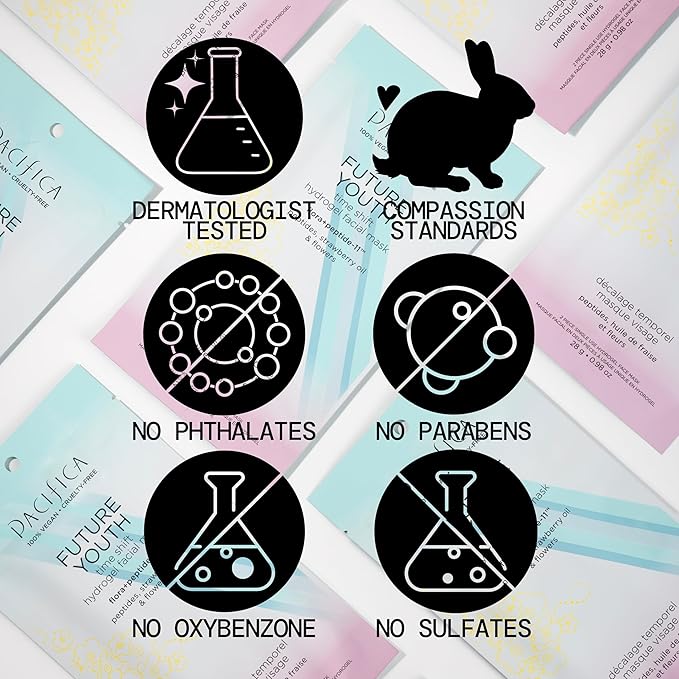 Pacifica Future Youth Time Shift Hydrogel Facial Mask, Multi-Peptide Anti-Aging Sheet Mask for Firming & Plumping, Ultra-Hydrating Serum-Infused Mask for Face & Neck, 100% Vegan