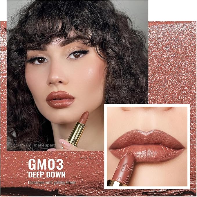 Oulac Matte Cinnamon Lipstick with Glow Metallic Finish - Vegan Lipstick for Women, Creamy Texture, Hydrating Clean Beauty Formula, High-End Magnetic Hook Design, GM03 Deep down