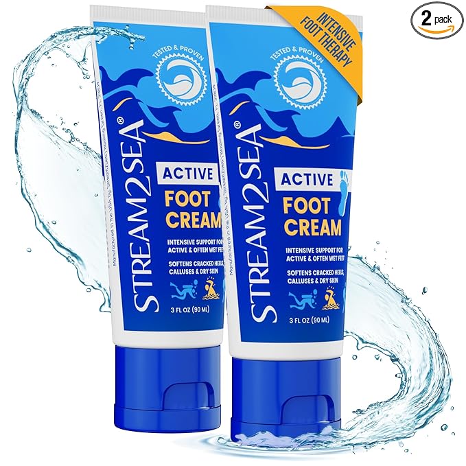 STREAM 2 SEA Active Foot Cream, Intensive Support for Active & Often Wet Feet - Softens Cracked Heels, Calluses & Dry Skin, Enriched with Neem and Tea Tree, Fast-absorbing and Non-greasy - 2 Pack