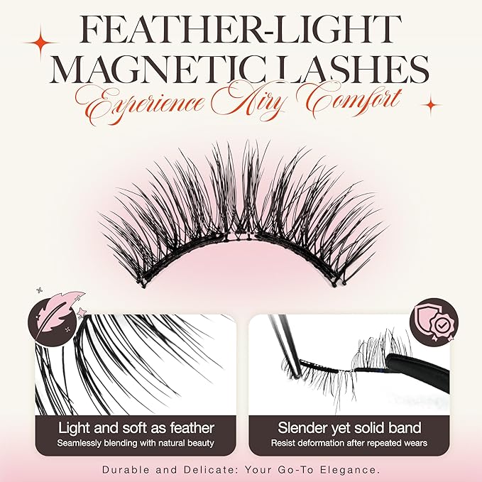 LASHVIEW Upgrade Magnetic Eyelashes with Applicator,Reusable Soft Magnetic Eyelashes Natural Look, No Glue Needed,Easy to Wear and Remove,RC24P（Dark Brown）