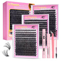 728Pcs Fluffy Lashes Cluster Kit Extensions Eyelash Kit with Bond&Seal 60D+80D+100D Thick Volume Eyelash Clusters Kit D Curl Volume False Eyelashes DIY Individual Wispy Fake Eye Lashes Combo