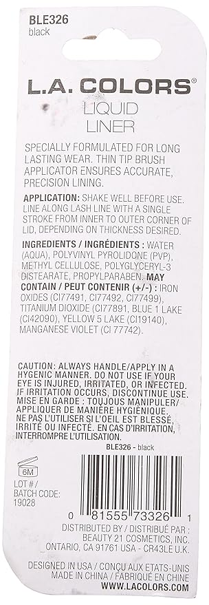 L.A. COLORS Thin Tip Liquid Liner (carded), Black CBLE326 (Pack of 2)