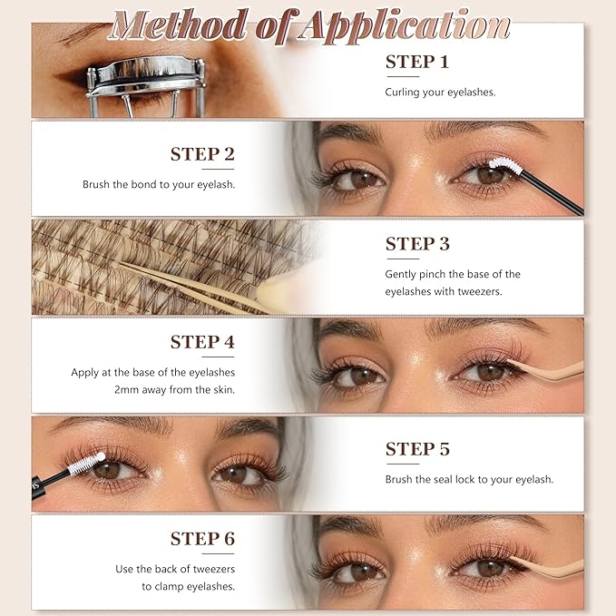 JMS&JMS Natural Brown Venus Lash Clusters, Wispy Natural Invisible Band Eyelashes, Brown Soft False Lashes Natural Look