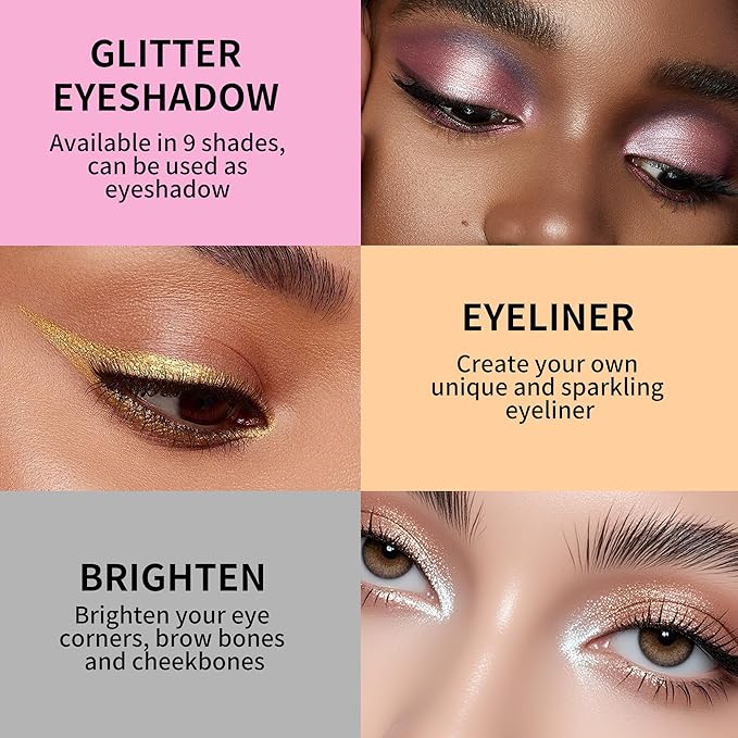 QIC Liquid Glitter Eyeshadow, Metallic & Shimmer Finish, Long Lasting, Non-Creasing, Smudge-proof, Lightweight Formula Liquid Eyeshadow for All Skin Tones, Buildable Color (05 Aurora)