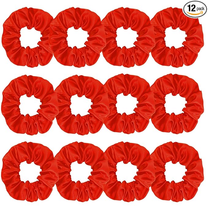 Silk Satin Scrunchies for Women Girls 12 PCS Red Hair Scrunchies Silk Satin Hair Ties for Thick Hair Bulk Hair Ties Hair Accessories