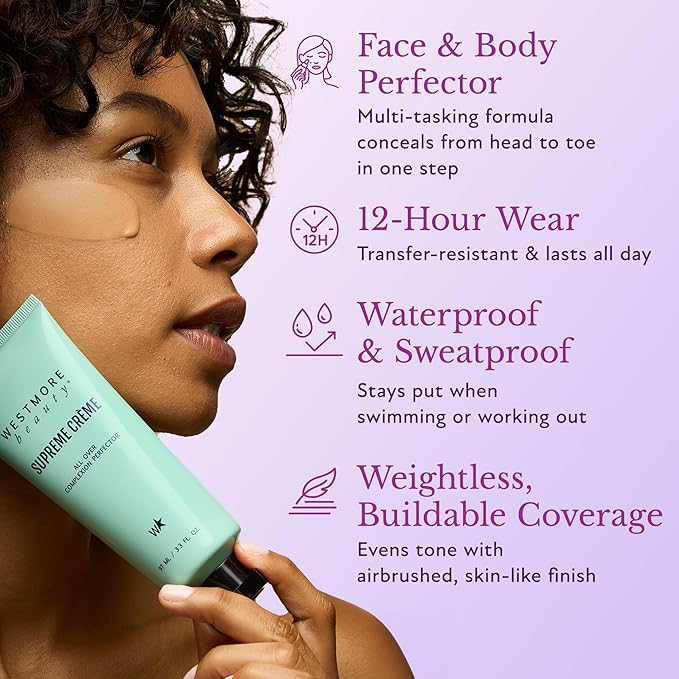 Westmore Beauty Supreme Creme All-Over Complexion Perfector – Long-Lasting CC Cream Foundation - Waterproof & Transfer-Resistant Skin Tint - 3.3 Oz (Light)