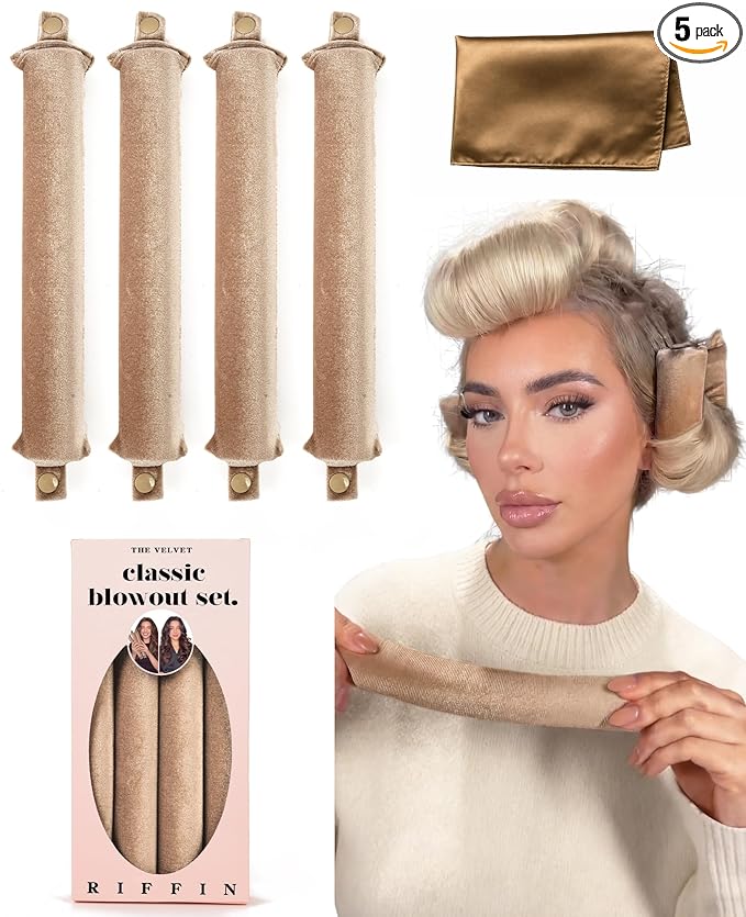 Classic Heatless Curls Overnight Rods - Upgraded Directional Grip Velvet No Heat Hair Curlers to Sleep Hair Rollers Flexible Curling Rods Set for Long Thicker Hair, Full Coverage Larger Silk Scarf