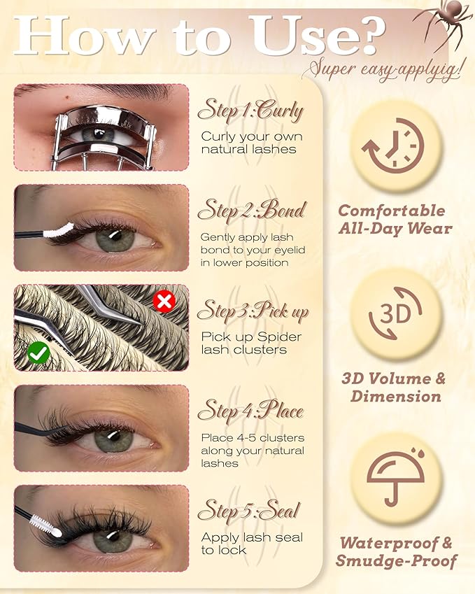 Spider Lash Clusters Kit Breeze Wispy Eyelash Clusters Kit Natural Venus Cluster Eyelash Extensions D Curl Invisible Band Fluffy Individual Lashes Salon Look for Daily Work&Parties 8-16mm by zenotti