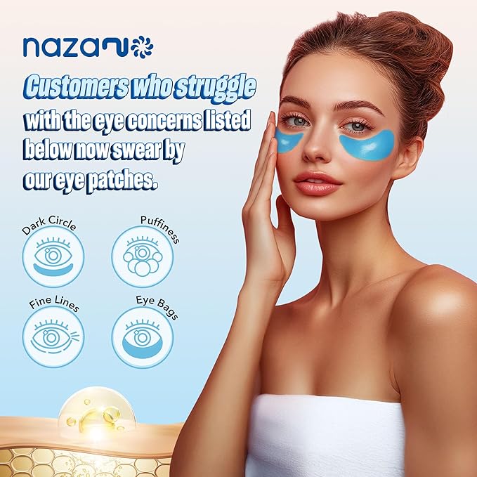NAZANO Under Eye Patches - 60 Pack for Puffy Eyes, Dark Circles, Bags & Wrinkles with Hydrolyzed Collagen & Hyaluronic Acid - Eye Care Pads for Daily Skincare (Blue)
