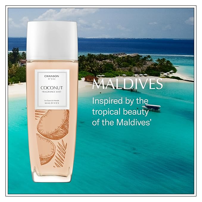Chanson Coconut Hair & Body Mist for Women 2.5 fl oz (Pack of 1), Notes of Pear, Coconut Water, and Sandalwood, Women's Fragrance, Long Lasting, Everyday Fragrance, Travel Size
