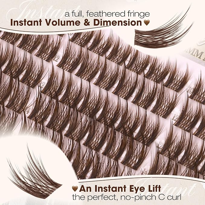 Anime Cluster Lashes Brown Cluster Eyelash Extensions Fairy Eyelash Clusters Wispy Lash Clusters Dark Brown Individual Lash C-Curly Lash Extension Spiky Manga DIY Eyelashes Pack (108Pcs, 10-16MM)