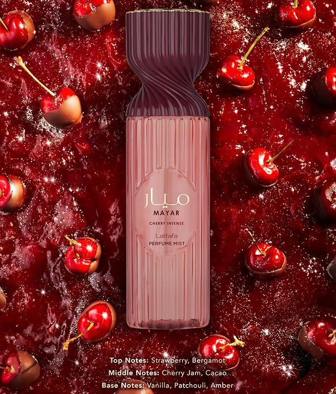 Lattafa Mayar Cherry Intense Perfume Mist 250ml – Sweet Gourmand Body Spray with Strawberry, Bergamot, Cherry Jam, Cacao, Vanilla, Patchouli & Amber Notes