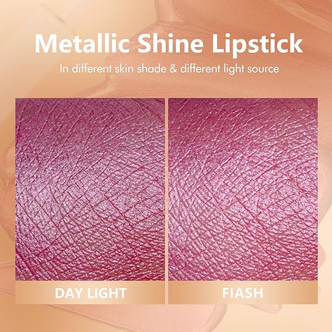 MAKI YIKA Metallic Pink Lipstick Long Lasting Hot Pink Lipsticks for Mother Women High Shine Glitter Lipstick No Smudge Transferproof Liquid Lip Gloss (BR01 Love Story)