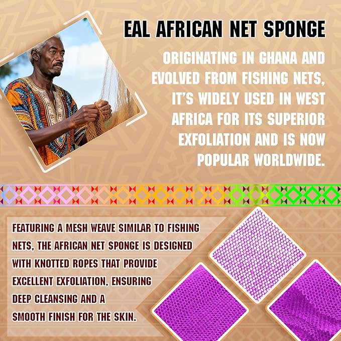 African Net Sponge Set (4PCS) -Premium Exfoliating Bath Scrubber for Face/Body, Travel-Friendly, Durable & Soft Exfoliation(Yellow,Pink,Purple,Black)