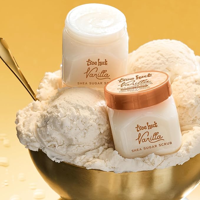 Tree Hut Mini Vanilla Shea Sugar Scrub, Exfoliating & Hydrating Body Scrub with Shea Butter & Essential Oils, Smooth Skin, For All Skin Types, Vegan, Travel Size, 3.4 oz
